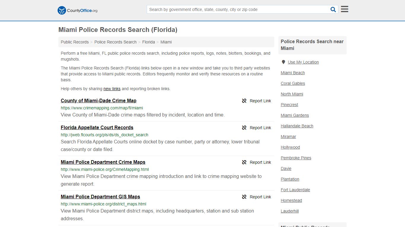Miami Police Records Search (Florida) - County Office